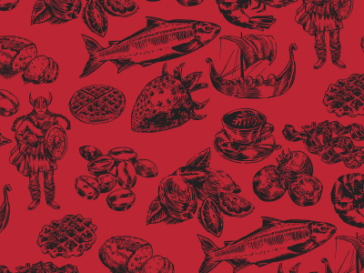 Nordic food illustration pattern branding food nordic norweigan pattern seafood strawberry viking vikings
