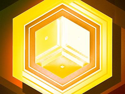 Floatcube Alt 3d cube geometric glow hexagon isometric poster yellow