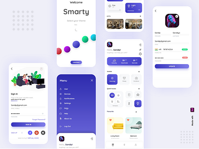 Smarty Smarthome App app best branding colorful creative design drawer home automation idea illustration interface logo smarthome typography ui ux vector xd xd animation