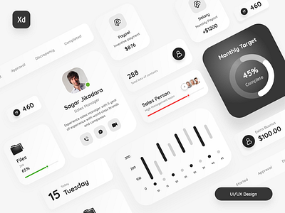 UI Elements Design for Sales Dashboard best branding colorful creative dashboard ui pay scal target graph ui ui component ui design ui element ui elements ui profile ui ux uiux xd design