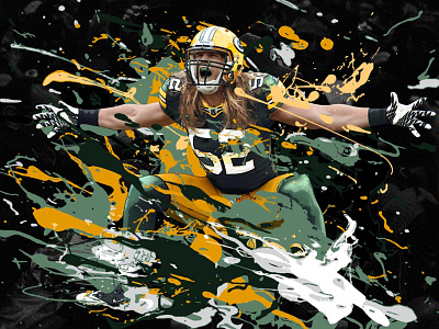 Clay Matthews american football green bay green bay packers grunge grungy intensity nfl packers paint splatters photoshop photoshop art poster