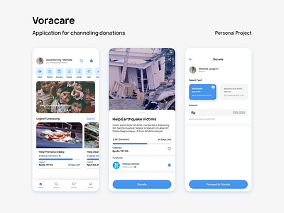 Voracare - App for donations branding donation fundraising mobile ui ux