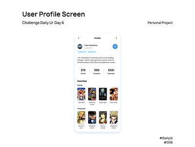 Concept User Profile MyAnimeList - DailyUI #006 anime dailyui dailyuichallenge design figma ui