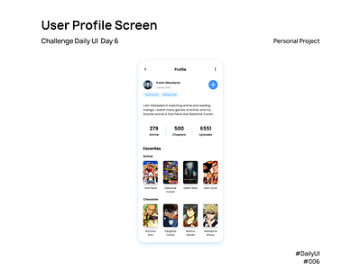 Concept User Profile MyAnimeList - DailyUI #006 anime dailyui dailyuichallenge design figma ui