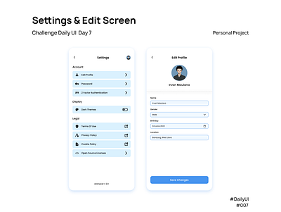 Settings Screen - DailyUI #007 dailyui dailyuichallenge design mobile settings ui