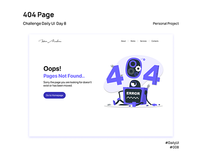 404 Page - DailyUI #008 404 404page dailyui dailyuichallenge error ui website