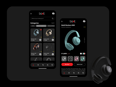 BOAT App - Redesign boatrockers dark theme darkui earphone app ui userexperience userinterface ux