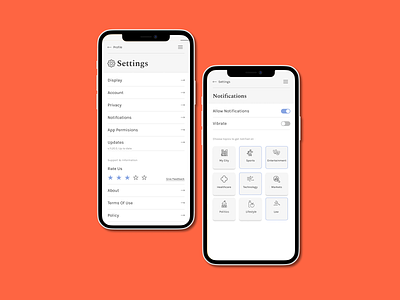 Settings Page for a News App app challenge clean dailyui design fresh innovative minimal news newsapp notifications settings ui