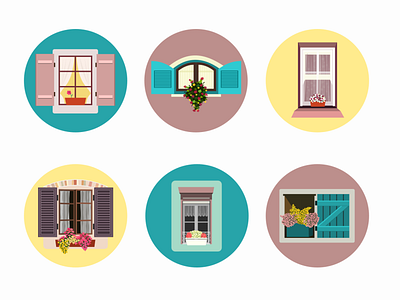 Windows & Flowers icons illustration