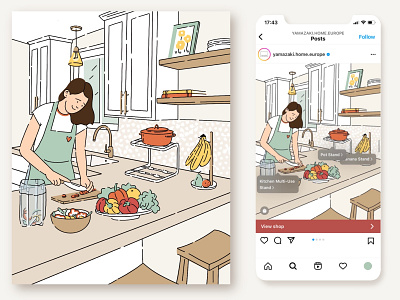 Cooking summer dinner branding cozy flat flatdesign home illustration interrior kitchen minimal people woman