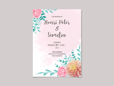 Watercolor floral wedding invitation card design