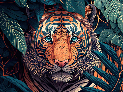 Tiger in the jungle design digital art illustration jungle tiger