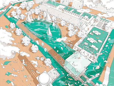 Greenwich Archipelago Village project concept design illustration vector