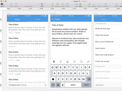 Notes and Goals app blue goals notes swift writing