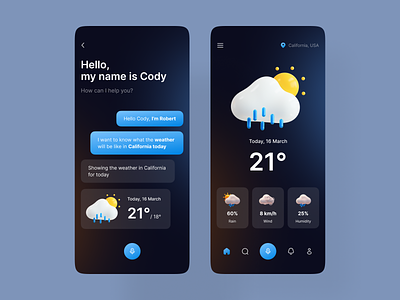 Voice Assistant Weather App android android app android mobile app android ui app app design screens ios ios app ios mobile app ios ui ios ux mobile mobile app design mobile design ui ui mobile user interface ux ux mobile