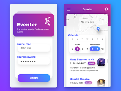Eventer | Mobile App benda dribbble eventer filipbenda gradient interface invite ios iphone map restaurant ux