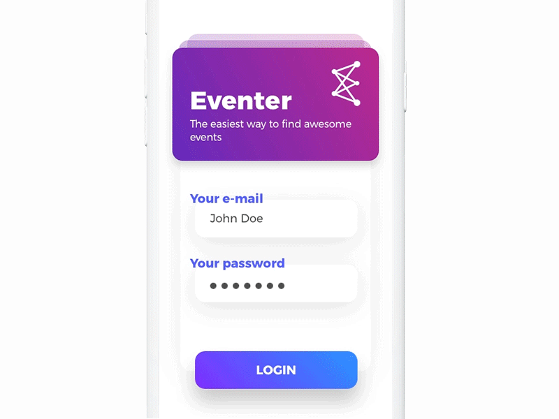Eventer Animation | Mobile App animation benda dribbble eventer filipbenda gradient interface invite ios iphone restaurant ux