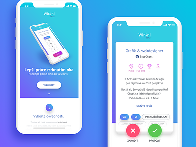 Winkni Landing Page (mobile) | Winkni Job Swipe benda color dribbble filip benda form gradient interface invite iphone x job screen ux