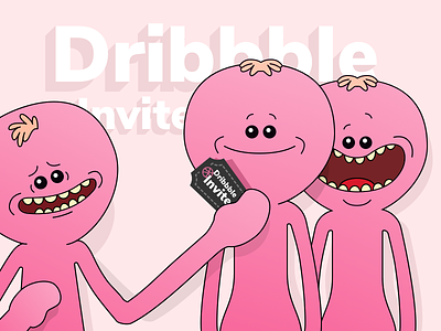 Meeseeks Want You | Dribbble Invite Giveaway x1 benda dribbble filip flat giveaway illustration invite ios meeseeks pink rick and morty ux
