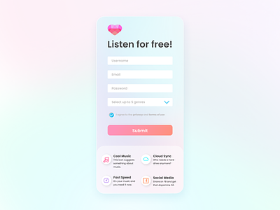 Music Product Sign Up form login mobile music pastel product product design signup