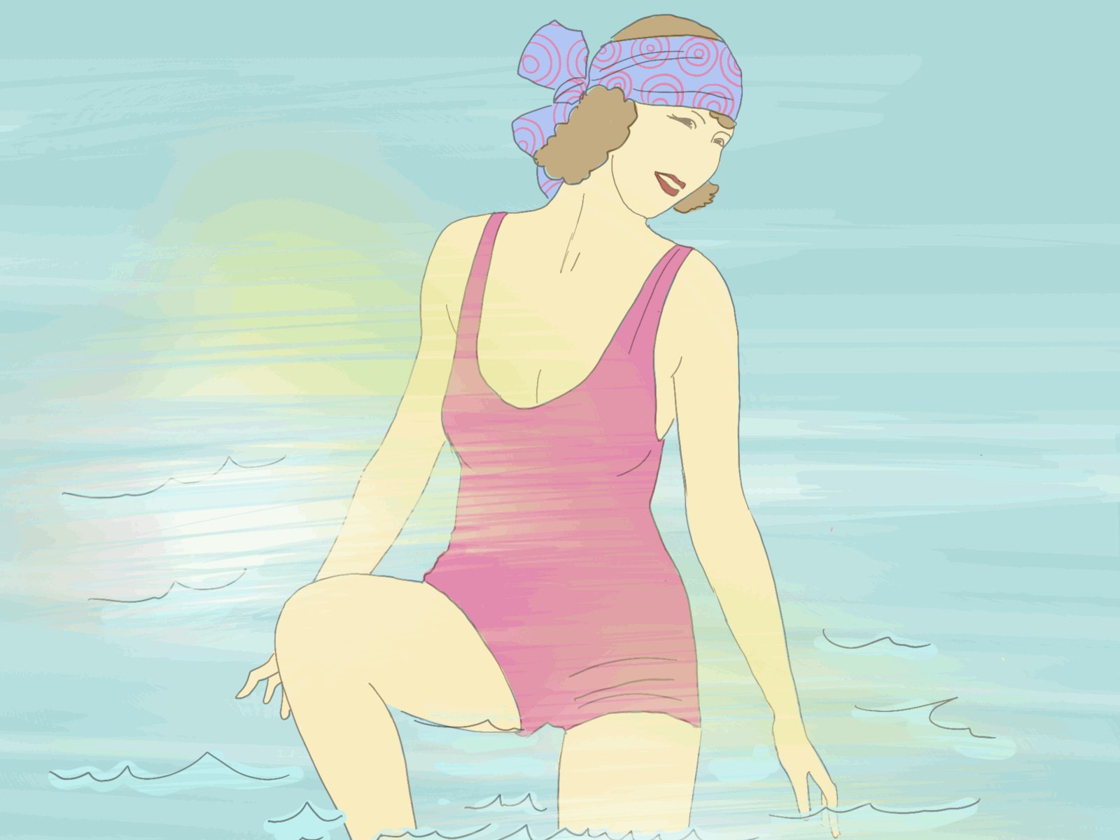 Sunny beach gif girl illustration summer sun sunny