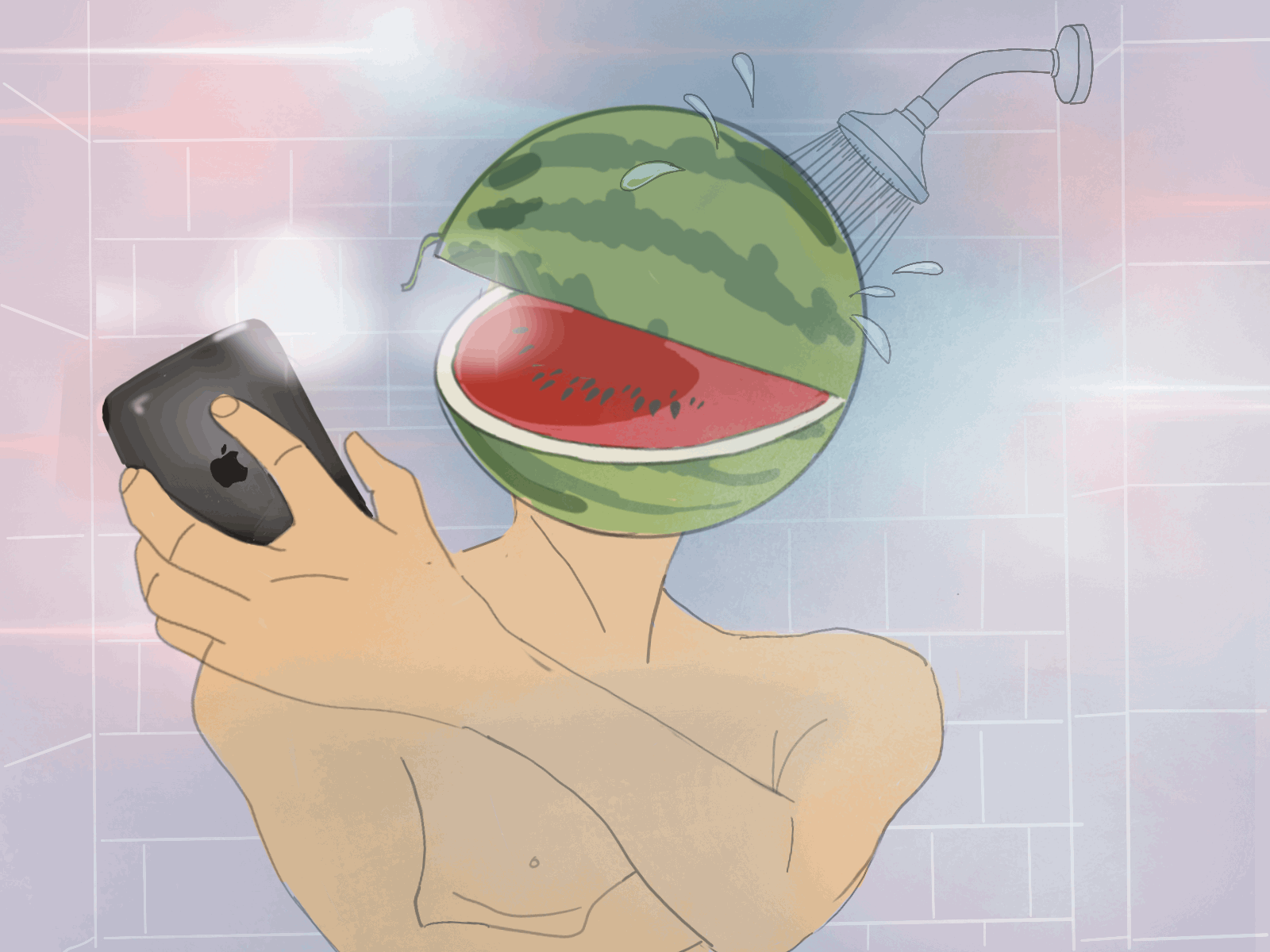 Selfie gif illustration selfie shower watermelon