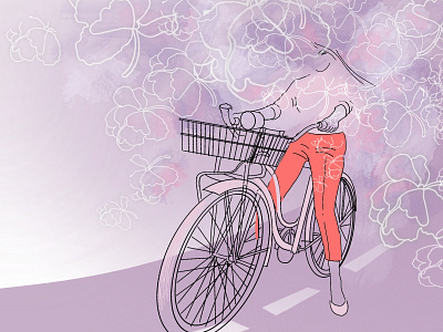 Through bicycle drawing flowers girl illustration road summer