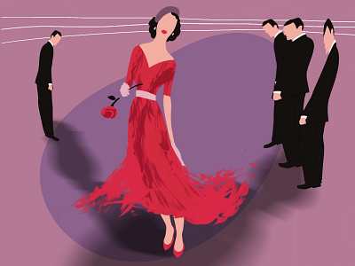 September girl. Prostory 5 design drawing dress girl illustration men procreate red suits walking woman