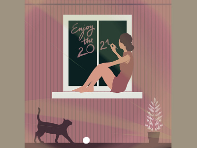 My New Year's resolution. Enjoy life. 2021 cat design drawing girl illustration new year procreate window