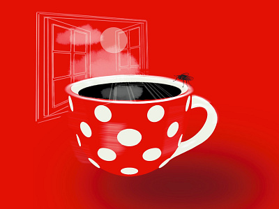 Saturday coffee design drawing fly illustration procreate red saturday tea window