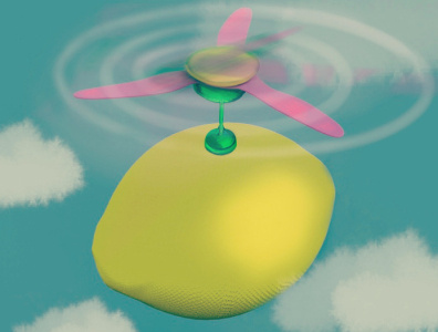 Flying lemon. 3d design dimension drawing illustration lemon procreate sky
