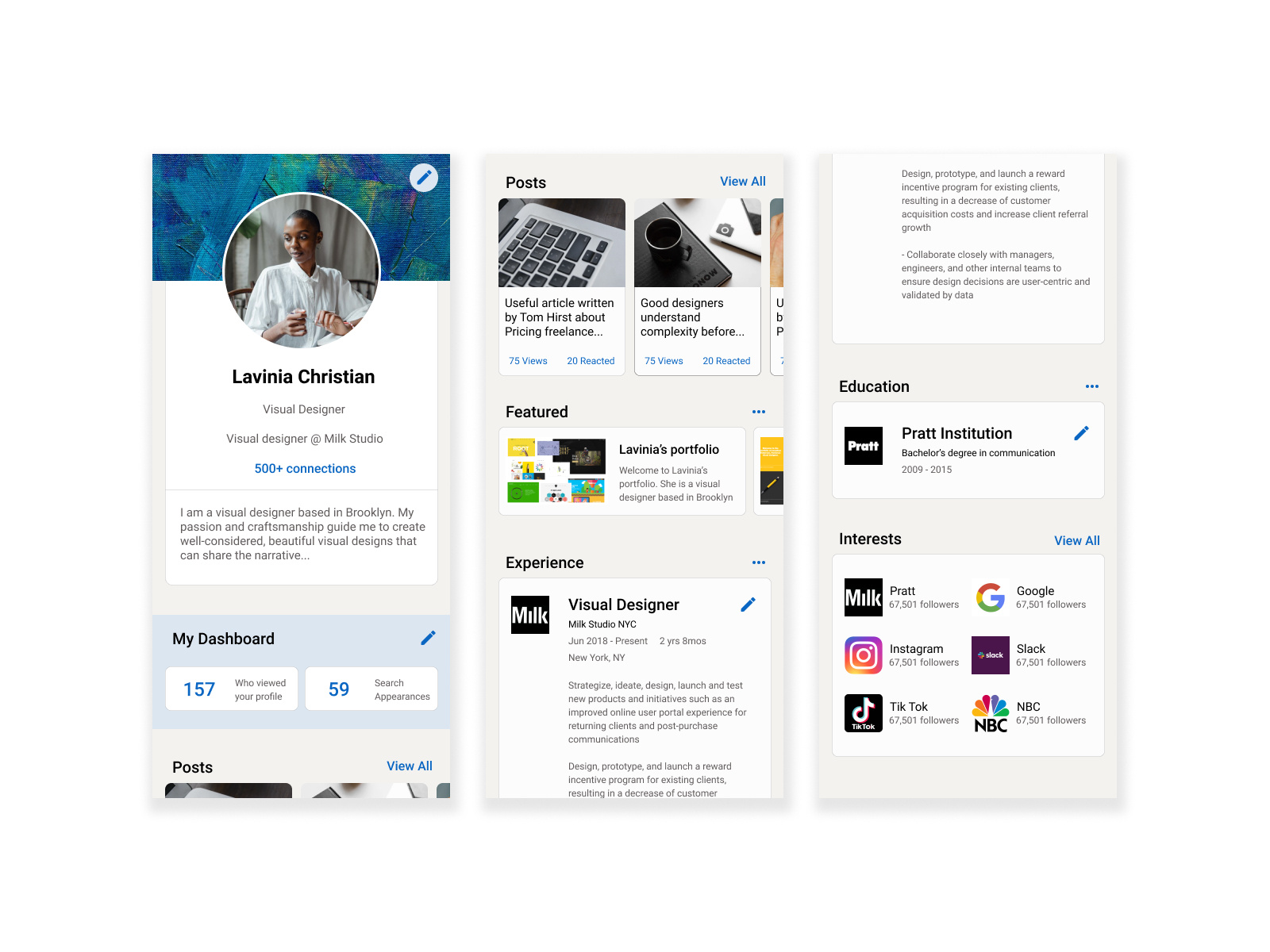 LinkedIn user profile by Jin on Dribbble