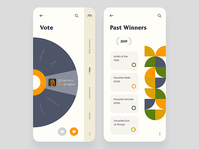 Music Awards App adobe xd app application clean color ios mobile music palette pattern player players ui ux vote