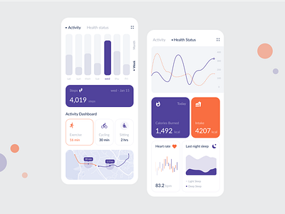 Health Track activity app application calories chart dashboard design energy excercise fitness health icons ios map measure mobile mobile app sleep tab tracker