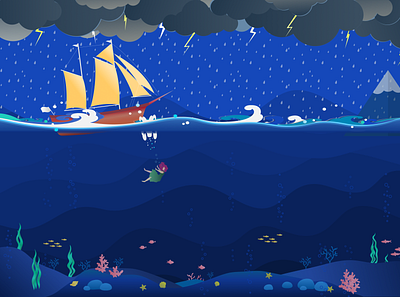 Stormy Night ⛈️ design figma girl graphic design illustration lightening night ocean overboard sea ship storm stormy night ui ux vector
