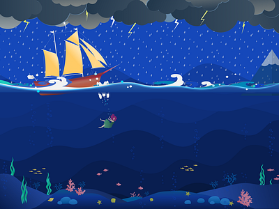 Stormy Night ⛈️ design figma girl graphic design illustration lightening night ocean overboard sea ship storm stormy night ui ux vector