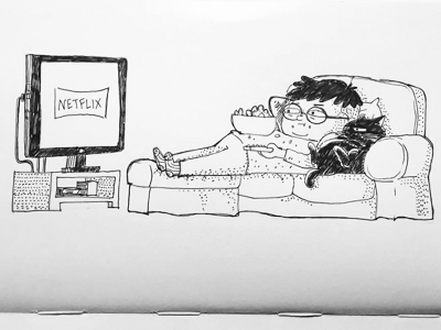 Inktober 7 cat couch drawing illustration inktober inktober2015 lazy netflix popcorn tv