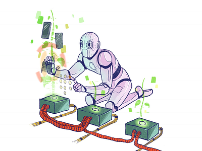 Futuristic Farmer digital illustration farmer future hologram procreate robot