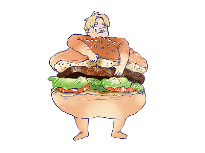 Junk Food boy bun burger character design digital illustration food junk patty salad