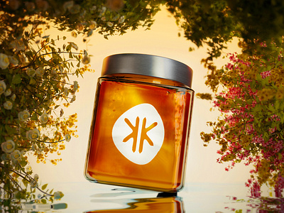 3D glass honey jar and flowers