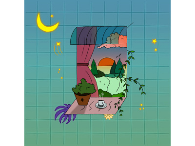 A window scene animation design graphic design illustration