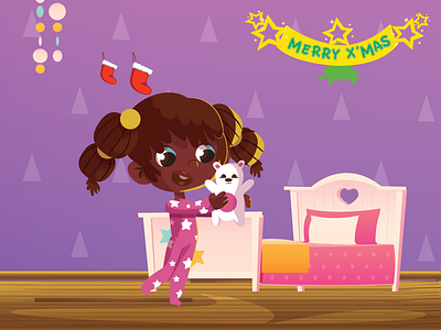 African American girl at her room Illustration Design