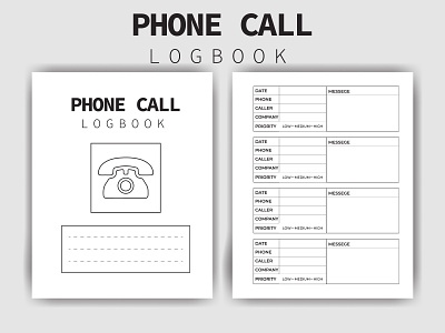 Phone Call Logbook - Printable KDP Interior business diary interior kdp logbook template office organizer organizer phone call log book phone call tracker phone number planner template
