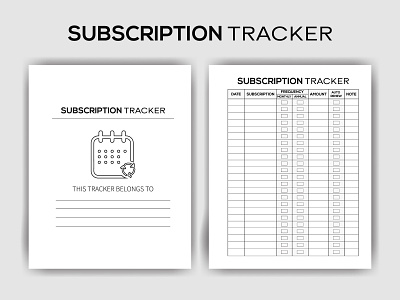 Subscription Tracker - Printable KDP Interior customizable kdp interior letter size monthly subscription note paper notebook subscription organiser subscription planner subscription tracker timetable