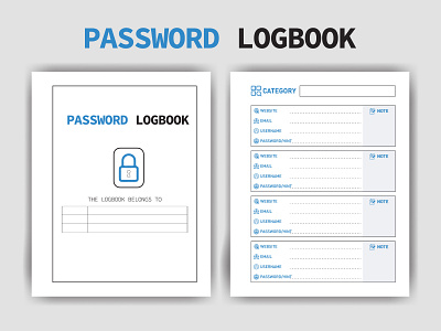 Password Logbook Tracker. Set of Password Book Journal. Password Tracker  Template. Printable Password Log Book A4 Size Easily Editable. Password Log  Book KDP Interior. Stock Vector