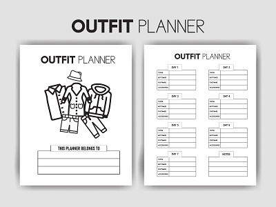 Outfit Planner - Printable KDP Interior amazon kdp clothing clothing list cloths cloths planner costume designer garment outfit outfit journal outfit planner work planner