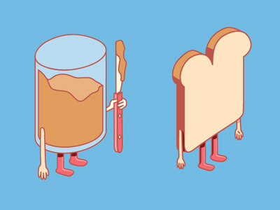 PB & J 2 bread illustration jelly milk peanut butter toaster