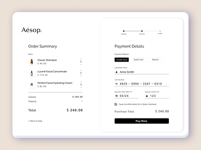 Concept Checkout Page for Aēsop