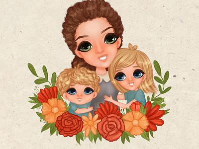 Portrait illustration with family characters
