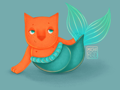 Cat in a mermaid costume, cat fish art cat character design childrens illustration illustration kids illustration mermaid mermay